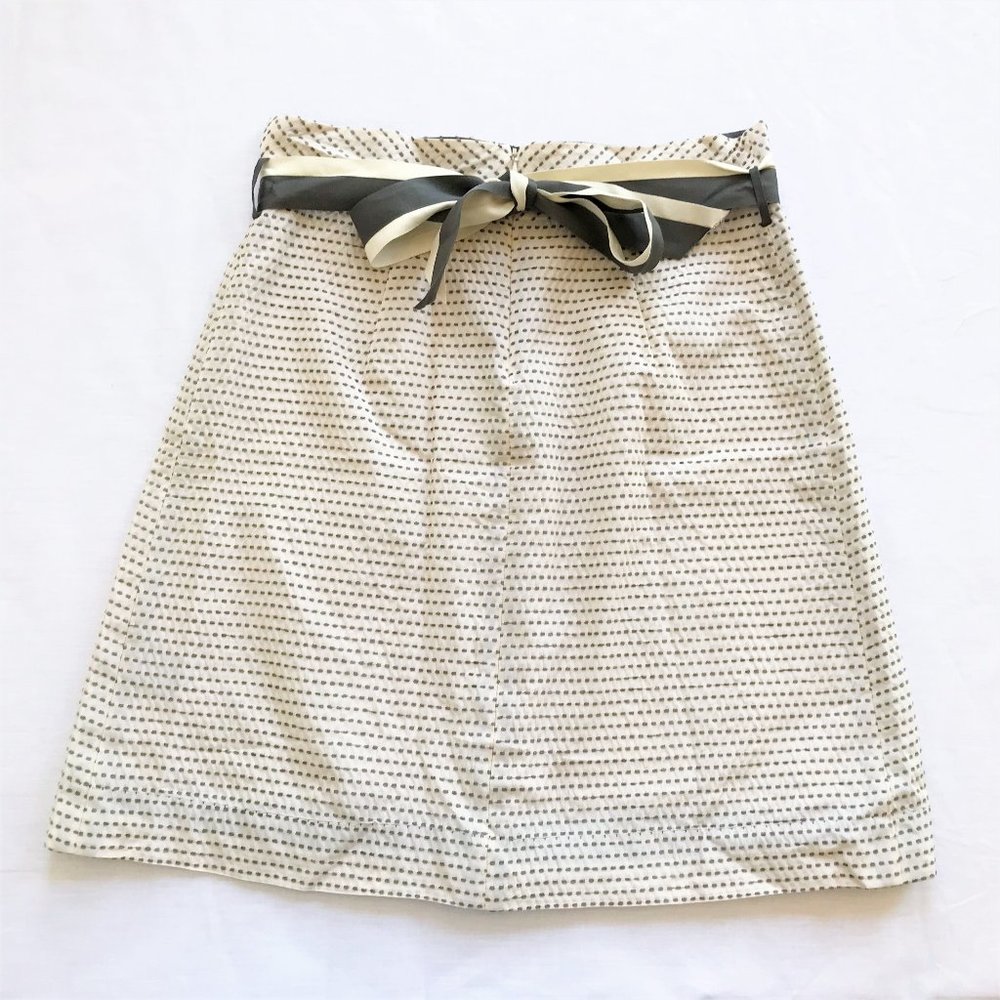 Rozae Nichols S Textured Tie Paperbag Waist Cream Gray Stripe A-line Dress Skirt